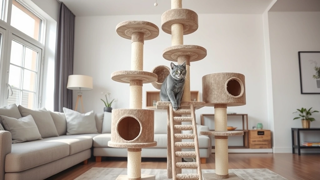 cat-in-heat -
A multi-level cat tree with climbing platforms and hideaways in a modern living