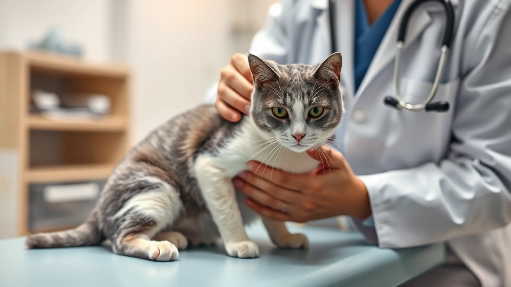 clostridium-infection-in-cats -
Photorealistic image of a veterinarian in a white coat gently examining a gray