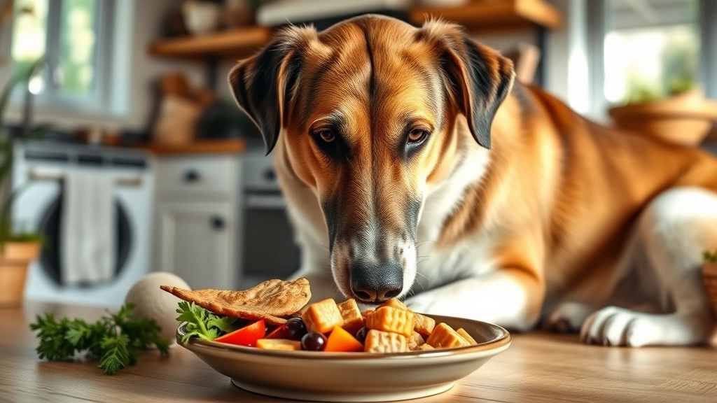 denamarin-for-dogs-liver-support-vs-alternatives -
Photorealistic image of a senior dog eating from a ceramic bowl filled with fre