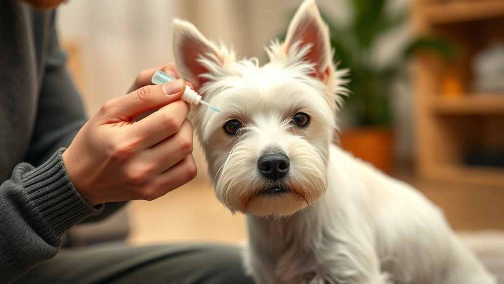 ear-infections-in-dogs - 
A small white terrier sitting peacefully while its owner applies ear medication