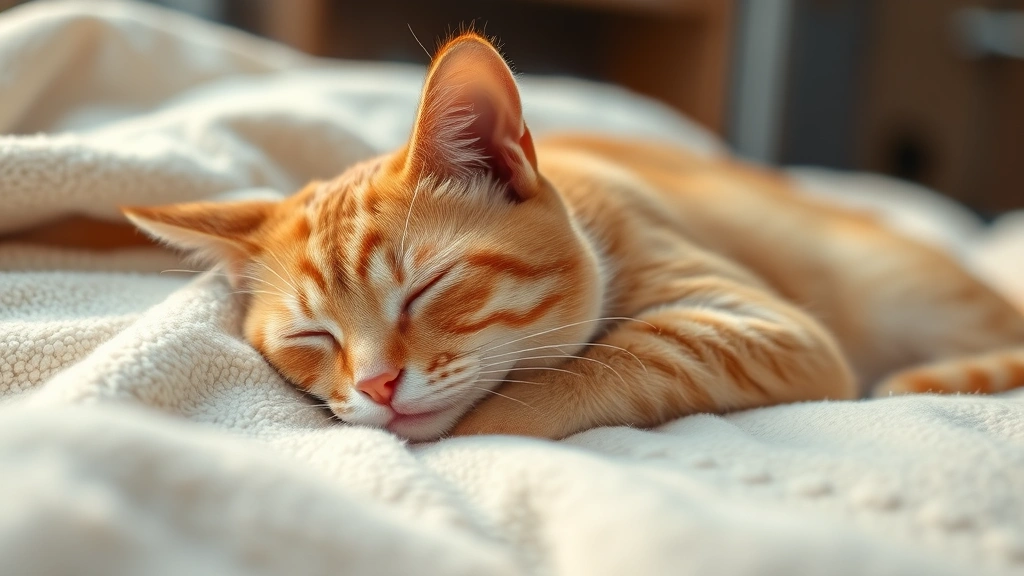 ear-polyps-in-cats -
A photorealistic image of a peaceful orange cat resting comfortably on a soft b