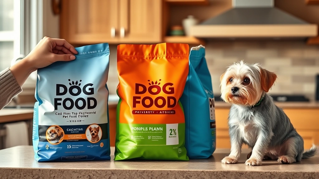 hills-science-diet-adult-chicken-barley-35-lb-vs-alternatives - 
Photorealistic image of a pet owner’s hands comparing three different dog