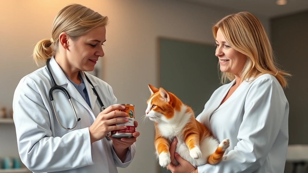 low-phosphorus-cat-food - 
Photorealistic image of a veterinarian in a white coat holding a prescription c