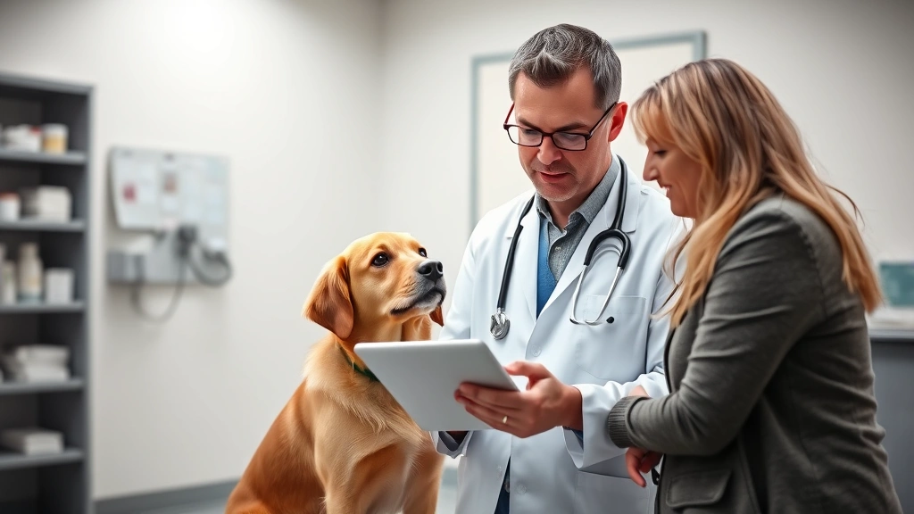pancreatitis-in-dogs -
Photorealistic image of a veterinarian in a white coat consulting with a dog ow