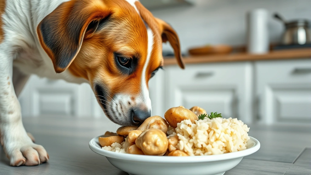pet-antacids -
A close-up of a dog eating from a ceramic bowl with fresh, plain food like boil