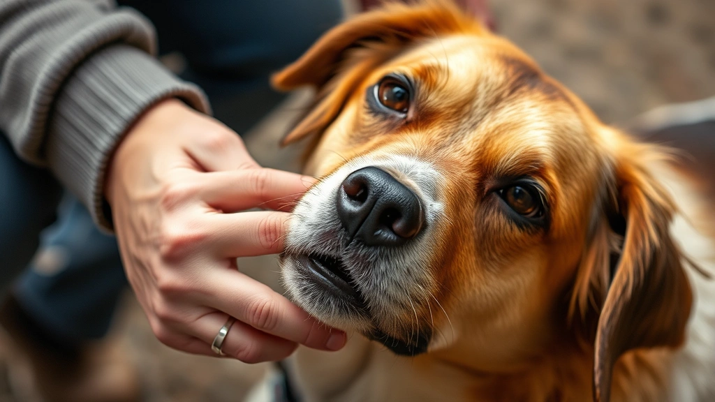 pet-concussion-signs - 
close-up on the owner’s gentle touch and the dog’s expression
