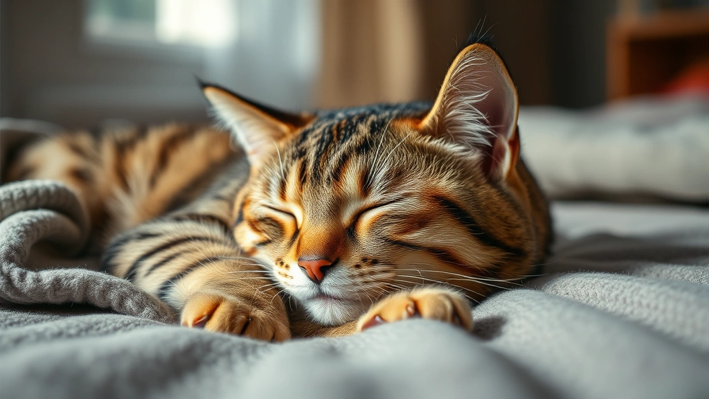pet-concussion-signs - 
Photorealistic image of a sleepy tabby cat resting on a soft blanket in a quiet
