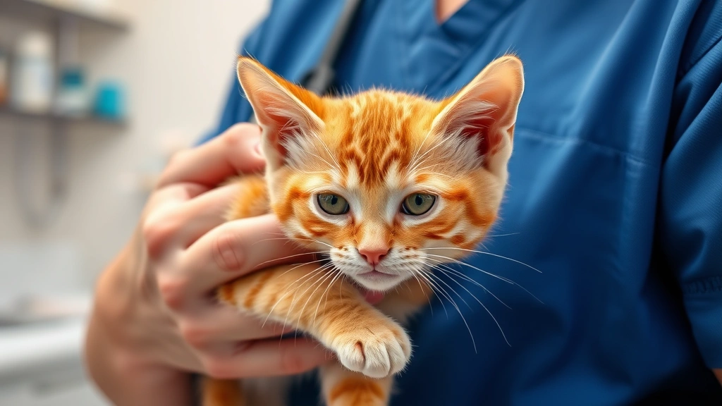 pet-fever-reducer - 
Photorealistic close-up of a veterinarian’s hands holding a small orange 