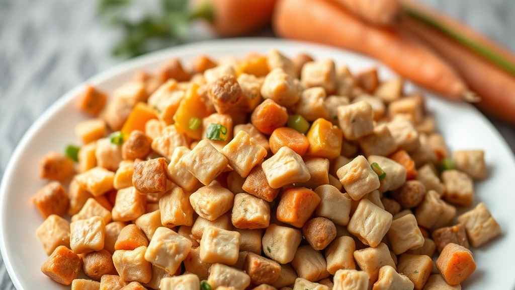 rachael-ray-nutrish-real-chicken-veggies-28-lb-vs-alternatives - 
Close-up of premium dog food kibble with visible chicken pieces and vegetable c