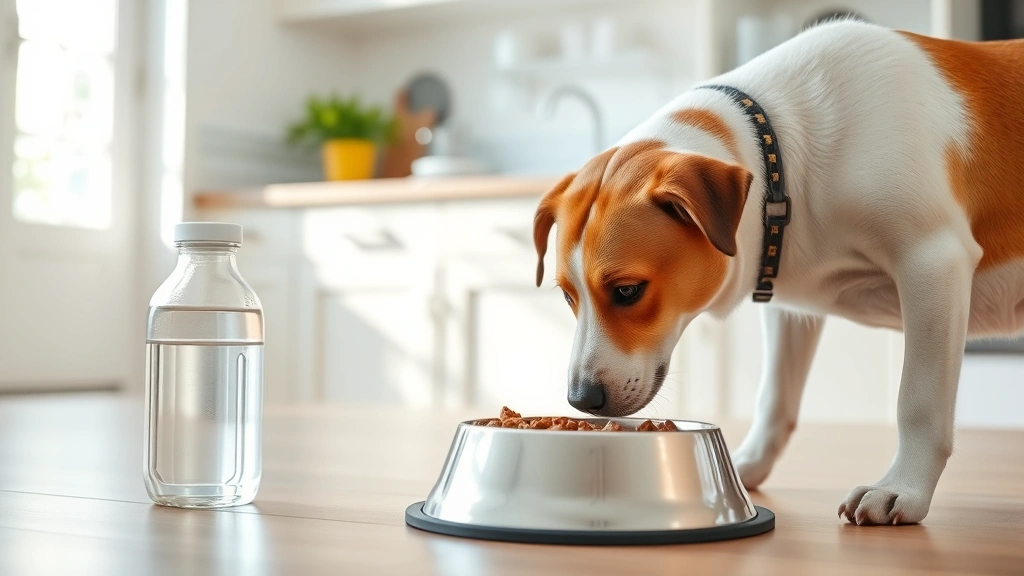 renal-failure-in-dogs -
A dog eating from a food bowl in a clean kitchen with fresh water available nea