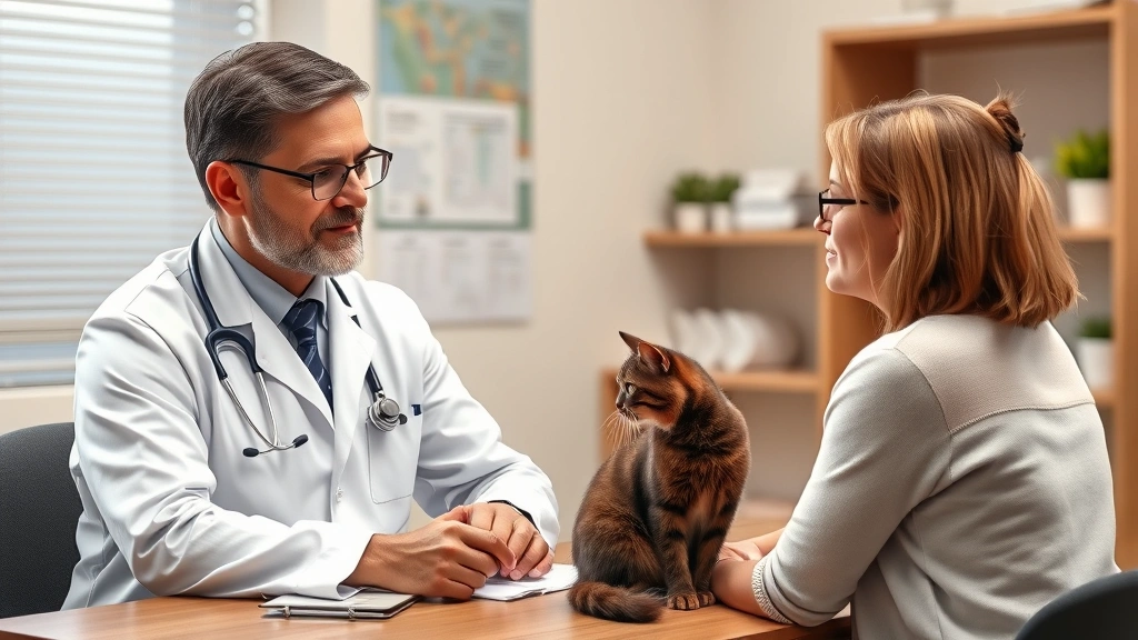 royal-canin-veterinary-diet-urinary-so-dry-cat-food-rx-vs-alternatives - 
Photorealistic image of a veterinarian in a white coat sitting at a desk with a