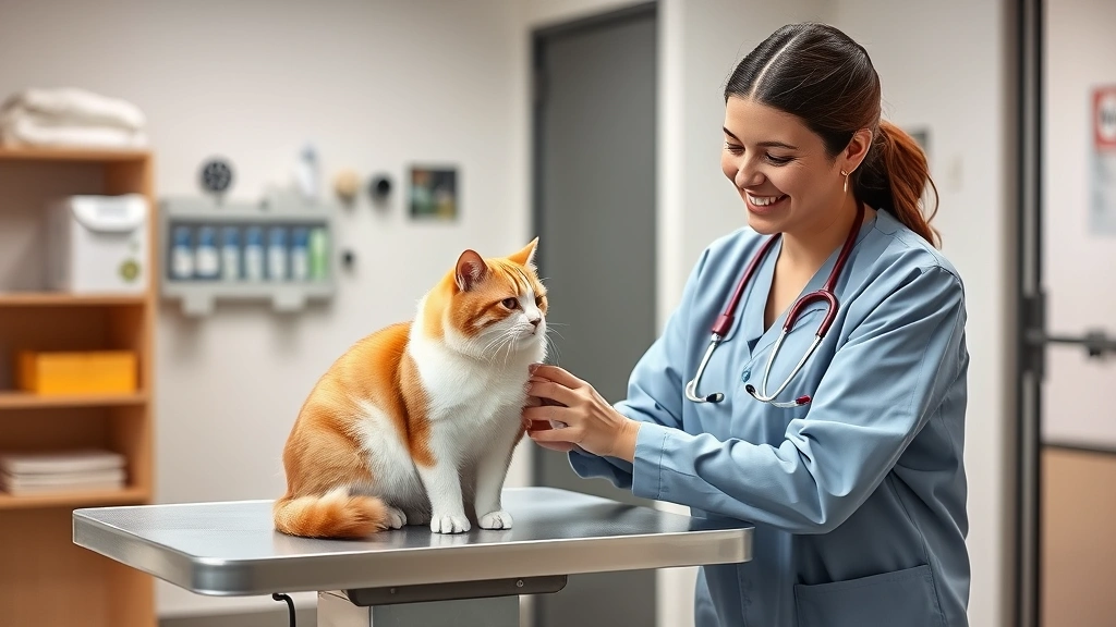 vaccination-reactions-in-cats - 
A veterinarian in a clinic gently examining an orange and white cat during a we