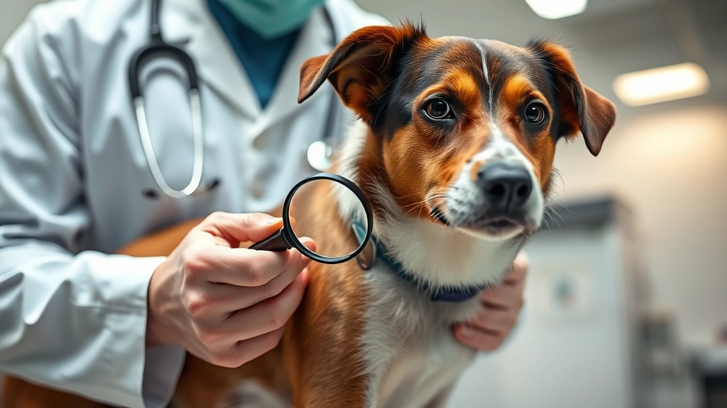 warts-in-dogs -
A veterinarian gently examining a dog’s skin with a magnifying glass duri