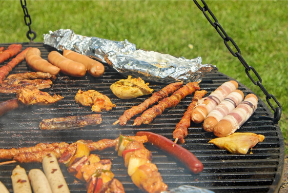 Dog with safe fruits and vegetables