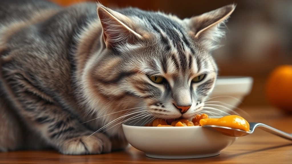 elderly-cat-constipation-remedies -
Close-up of a silver senior cat eating wet food from a ceramic bowl, with a spo
