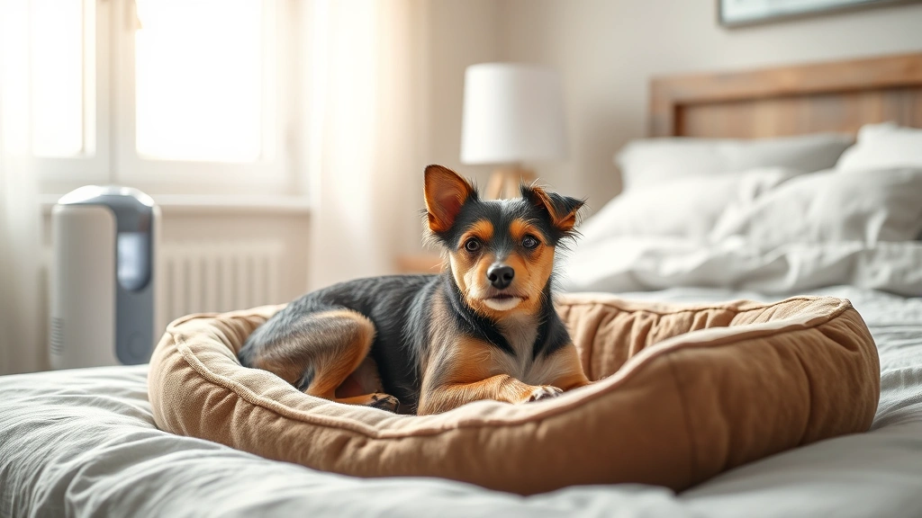 kennel-cough-in-dogs - 
Photorealistic image of a small terrier mix resting on a comfortable dog bed ne