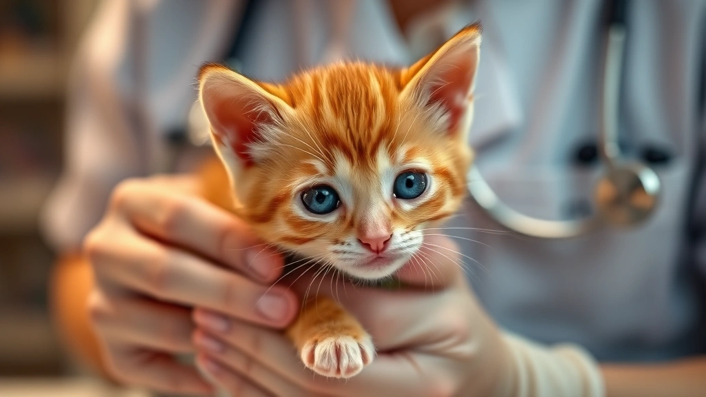 roundworms-cats -
Close-up of a veterinarian’s hands holding a small orange kitten during a