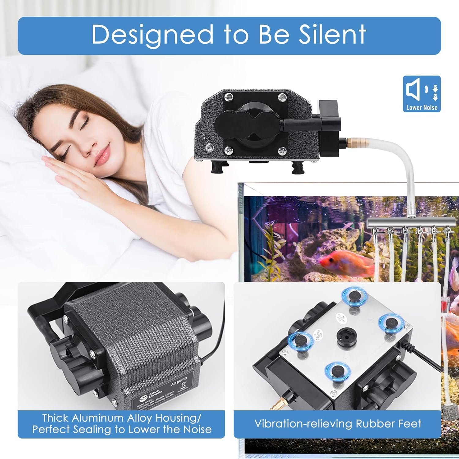 AquaMiracle Quiet Aquarium Air Pump 200/317/475GPH High ...