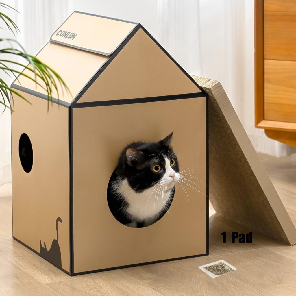 Conlun Cardboard Cat House with Scratch Pad & Catnip ... product review photo