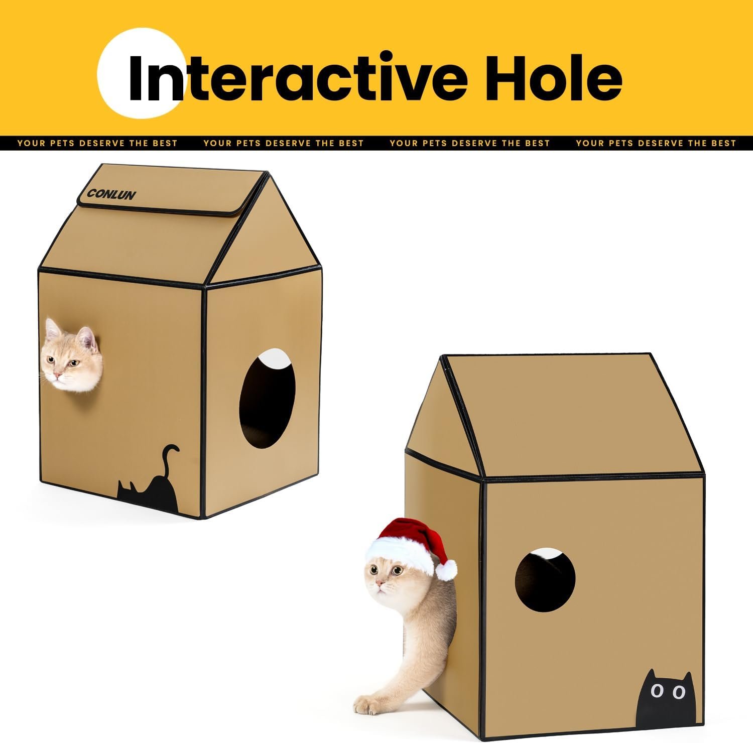 Conlun Cardboard Cat House with Scratch Pad & Catnip ...