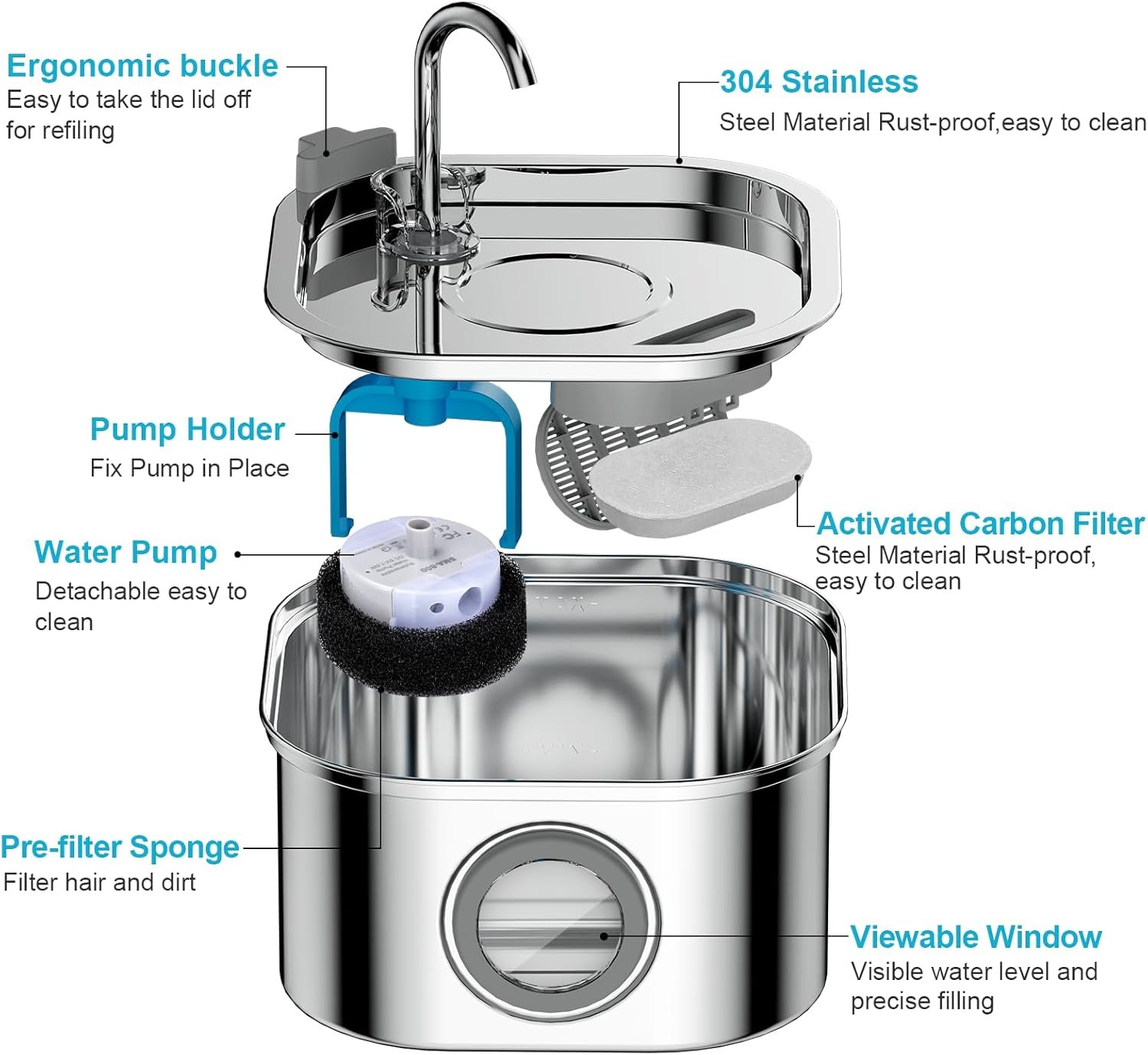 NautyPaws Cat Water Fountain Stainless Steel: 108oz/3.2L ...