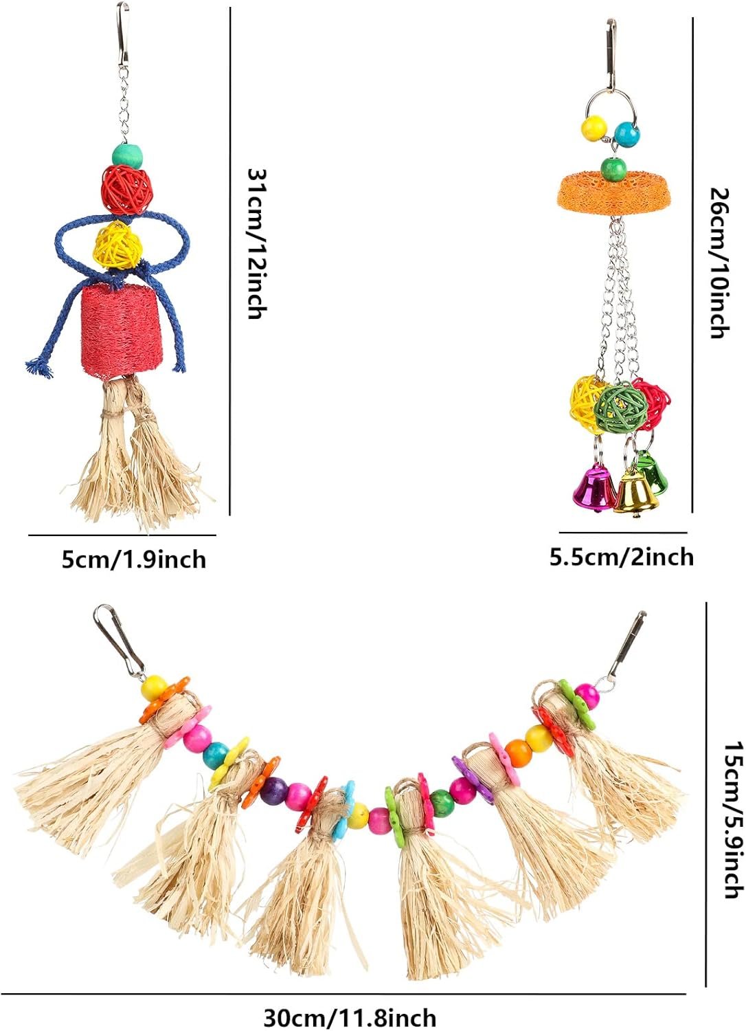 PETUOL Large Bird Swing Toys, 3 PCS Parrot Toys with Bells for ...