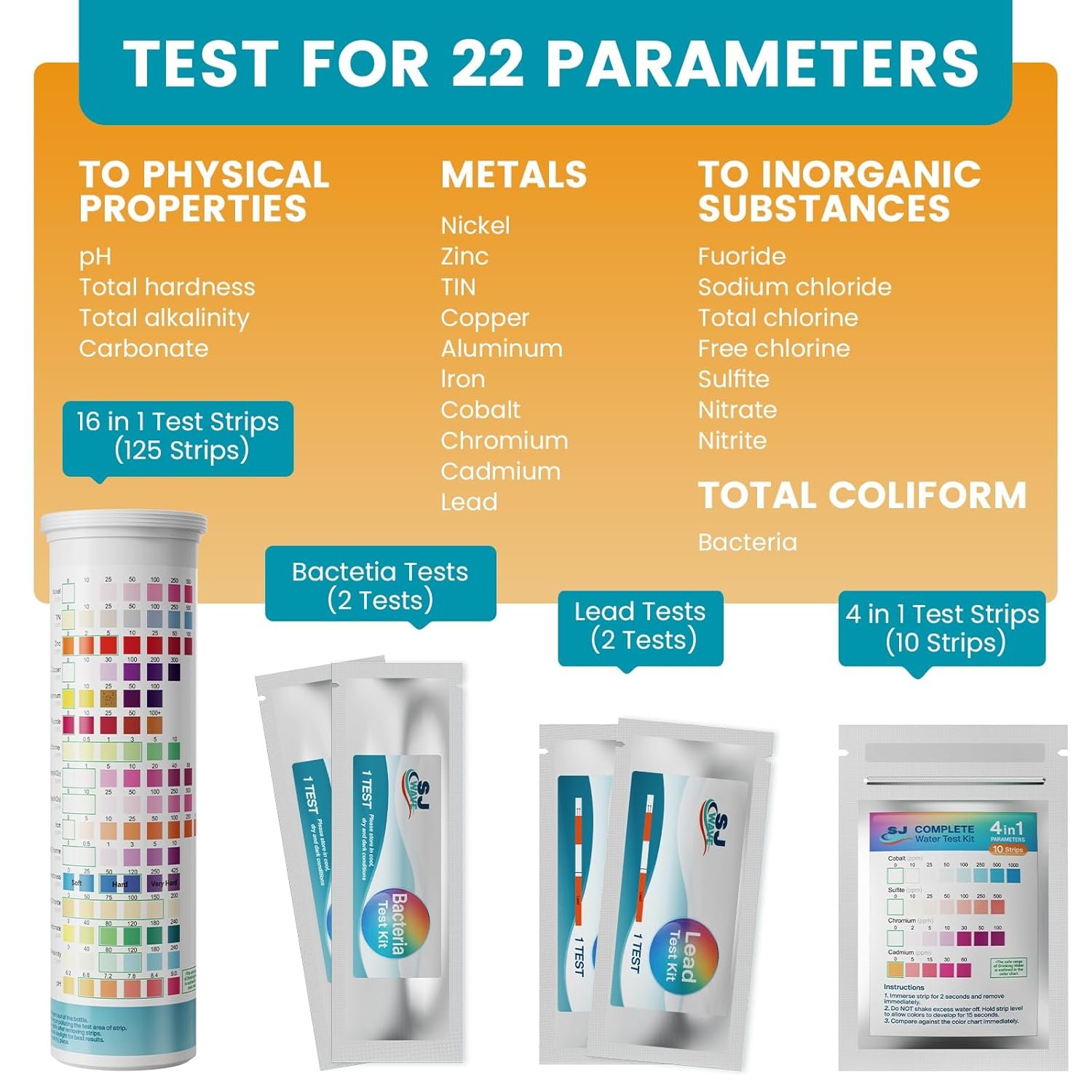 SJ WAVE 22 in 1 Water Test Kits - 125 Strips Drinking ...
