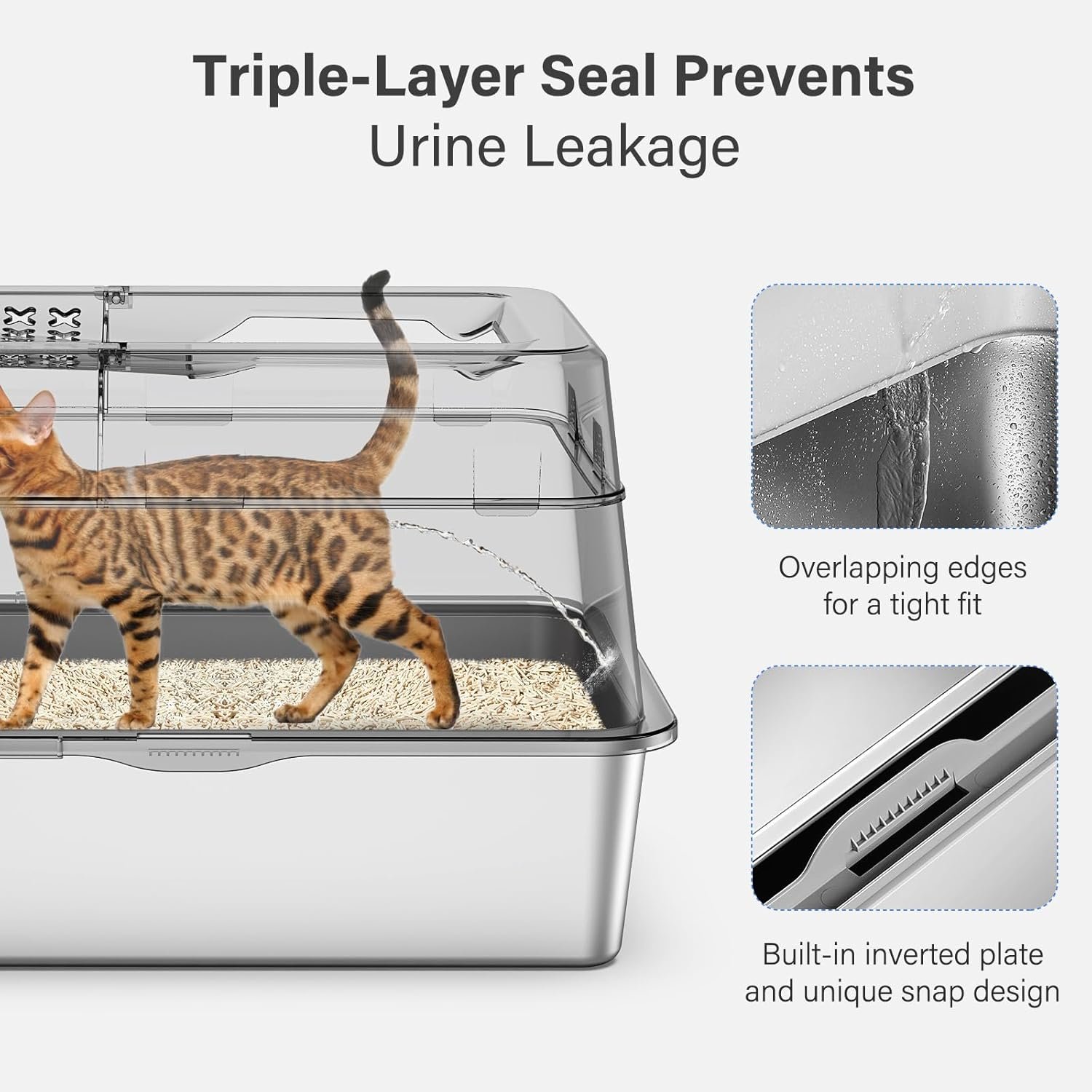 Stainless Steel Litter Box with Lid, XL Extra Large Enclosed Cat ...