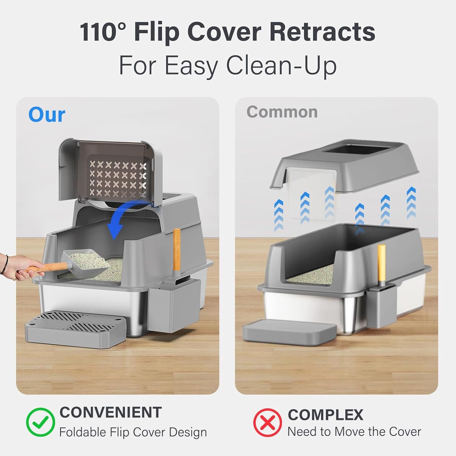 Stainless Steel Litter Box with Lid, XL Extra Large Enclosed Cat ...